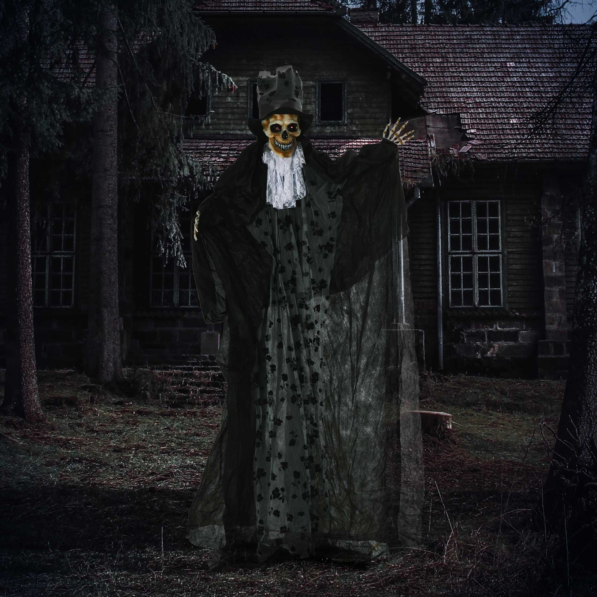 Outsunny 189cm Life Size Outdoor Halloween Decorations Ghost Bridegroom, Animated Prop Animatronic Decor with Sound and Motion Activated, Light Up Eyes, Howling Sound