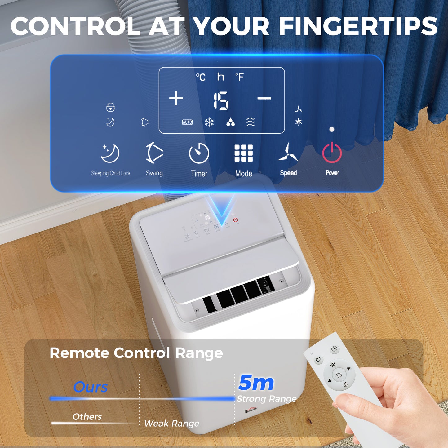 HOMCOM 12,000 BTU 5-in-1 Mobile Air Conditioner, 35mÂ² Radius - White
