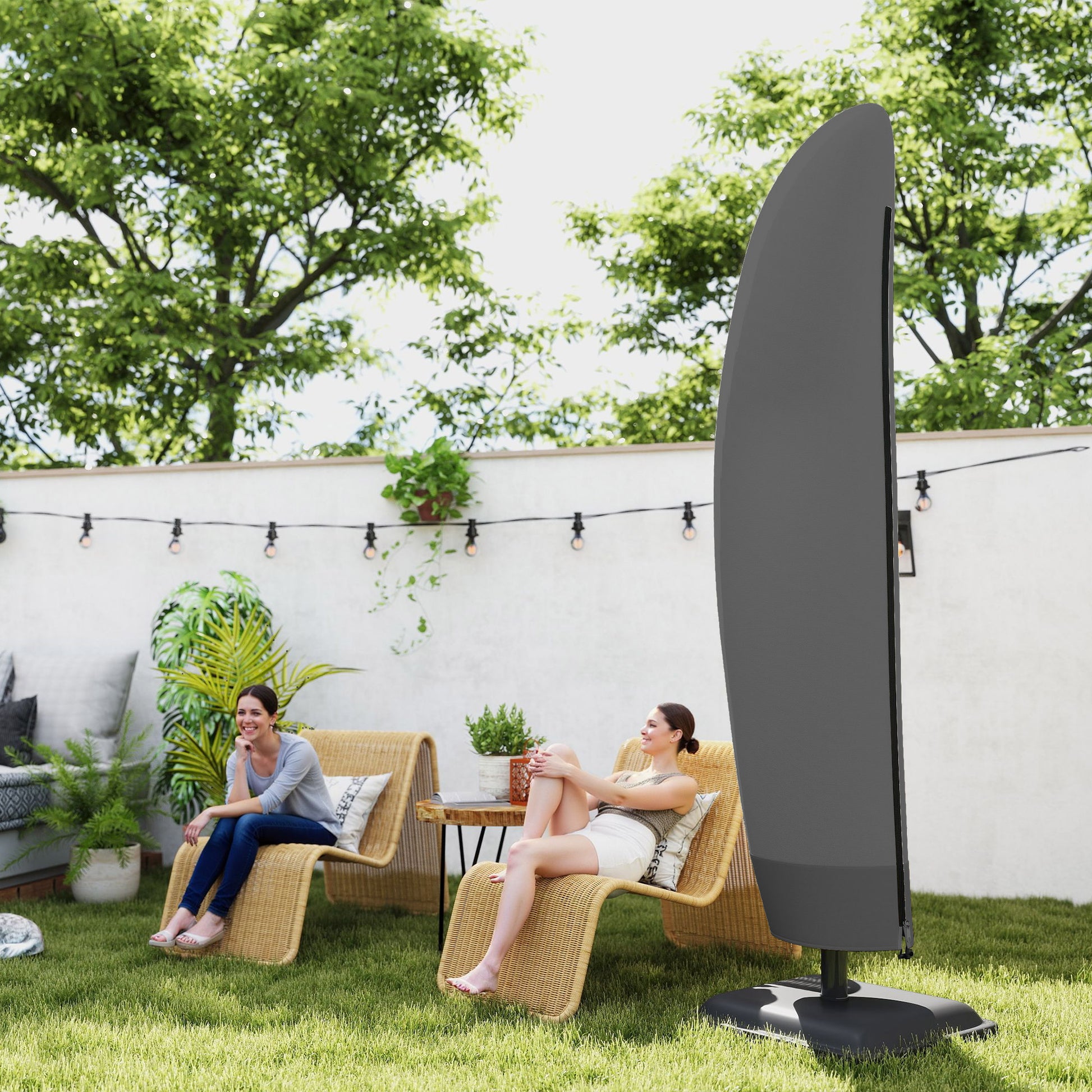 Outsunny Parasol Cover, 300D Oxford Cantilever Umbrella Cover Fit for 2-4m Parasol, Banana Umbrella Protector with Zipper for Outdoor Garden, Patio, Black