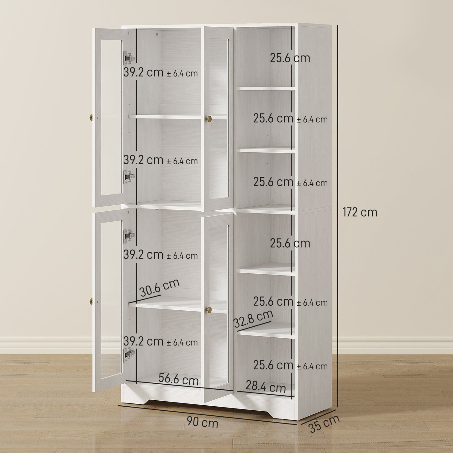 HOMCOM Multi-Storage Kitchen Cabinet, with Glass Doors - White Wood-Effect