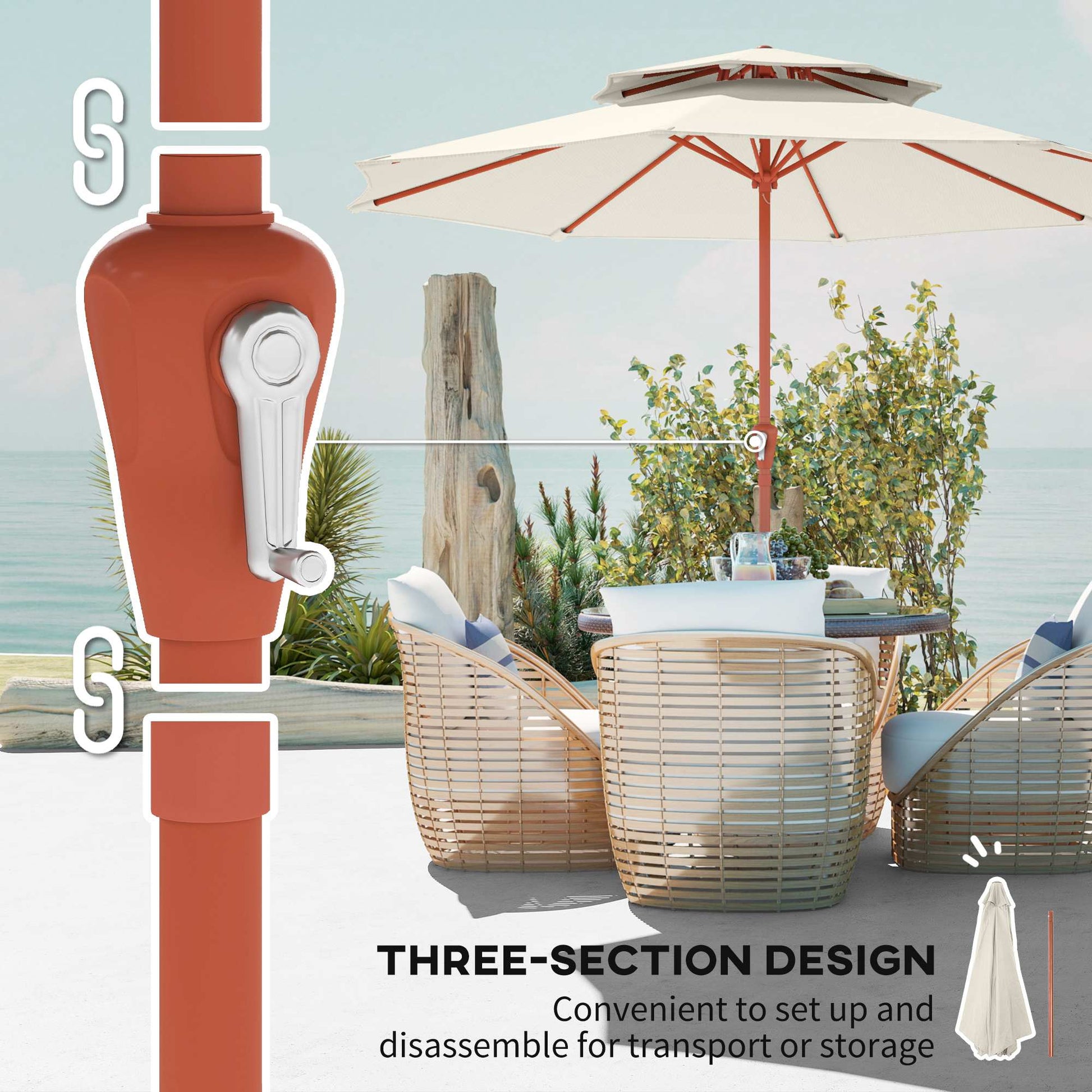 Outsunny 2.7 m Garden Parasol with Double Top Outdoor Market Table Umbrella with Crank System, Cream White