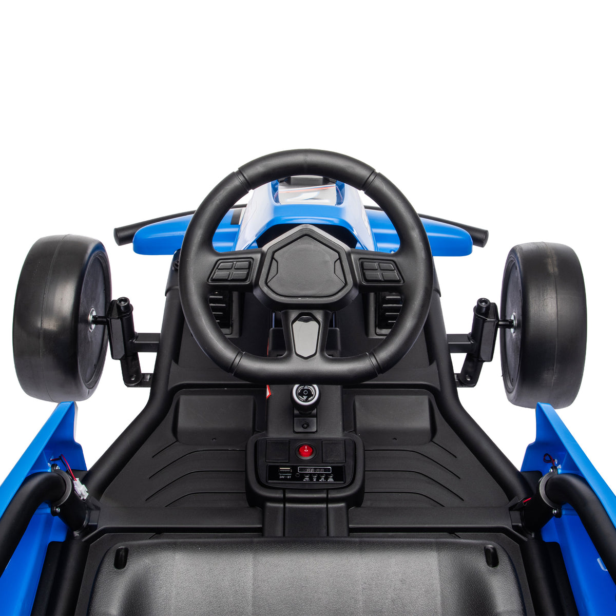 AIYAPLAY 24V Electric Drift Go Kart for Kids with Dual Motors, Soft Start, 12 KM/H High Speed, Headlight, for Ages 6-14, Blue