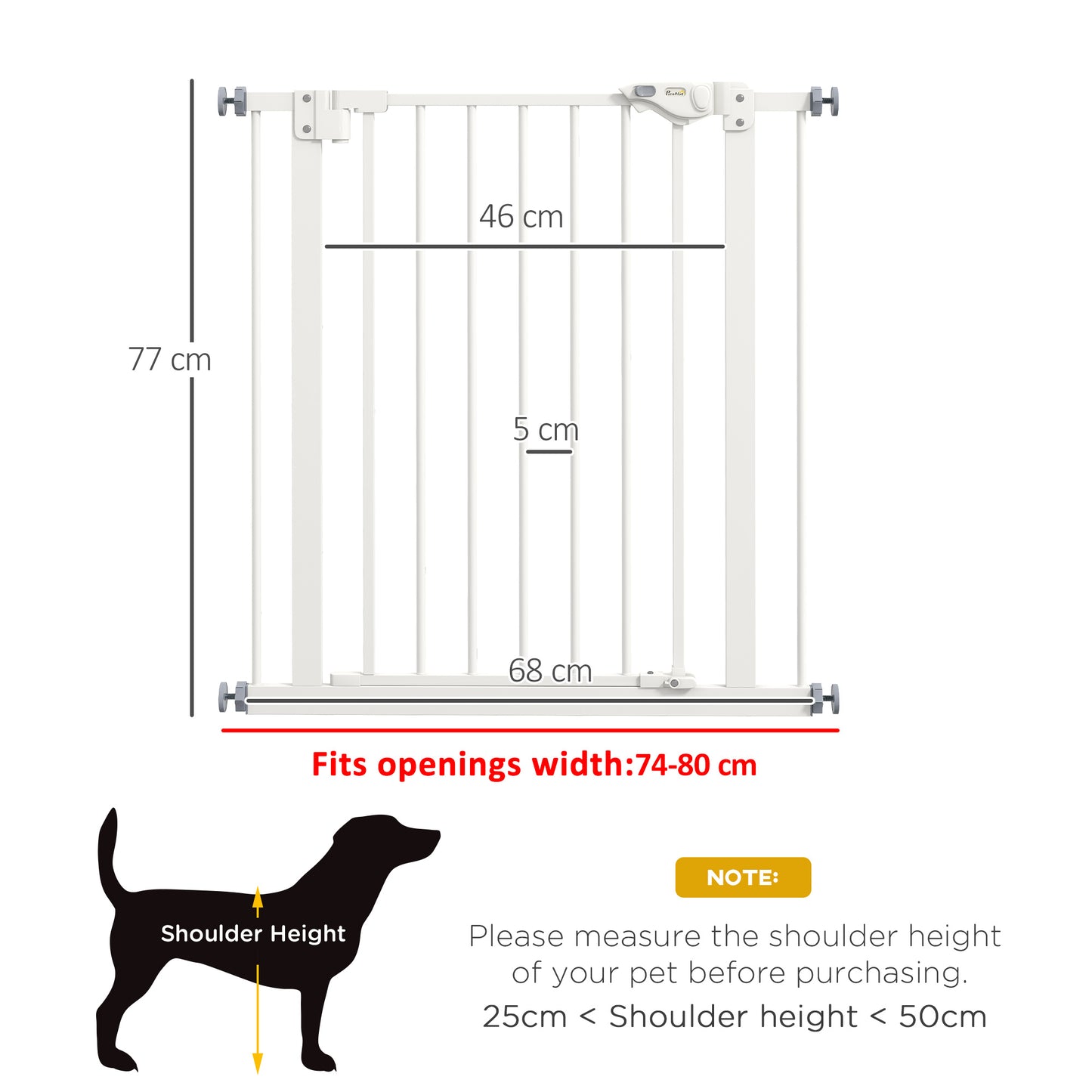 PawHut Adjustable Safety Gate w/ One Extensions, Four Adjustable Screws, White