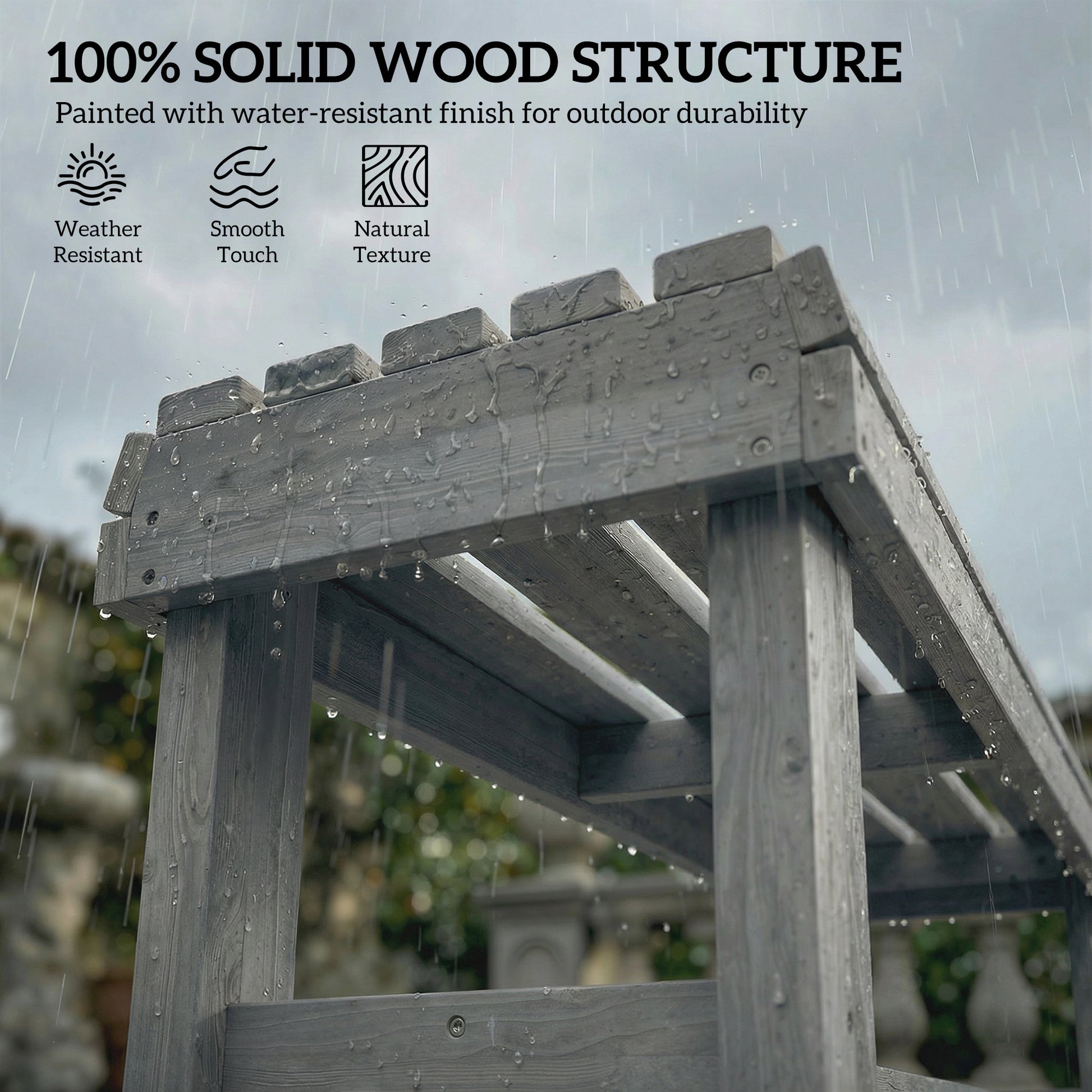 Outsunny Wooden Outdoor Bench, 2 Seater Garden Bench, Backless Patio Bench with Slatted Curved Seat, Grey Embossed Finish
