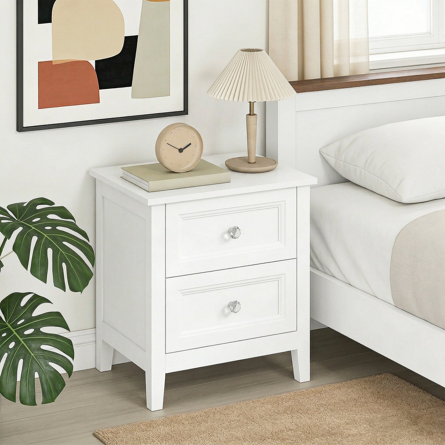 HOMCOM Nightstand with 2 Drawers Modern Bedside Table for Bedroom Living Room White