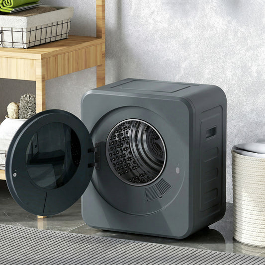 HOMCOM Vented Tumble Dryer, 4kg Front Tumble Dryer with Stainless Steel Tub, 800W Compact Freestanding Grey