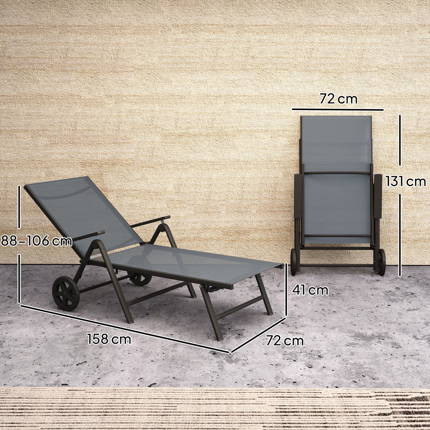 Outsunny Five-Position Reclining Sun Lounger - Grey