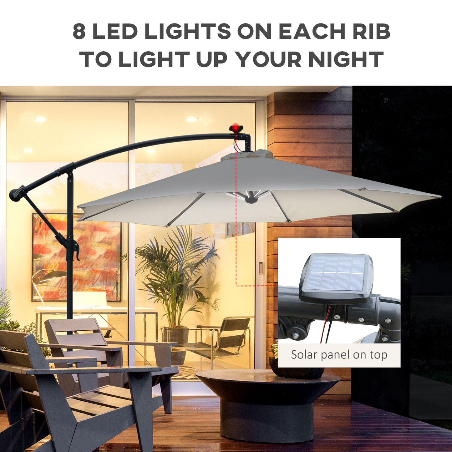 Outsunny Umbrella Parasol W/Solar Powered LED strips, Î¦2.95x2.45H m-Cream