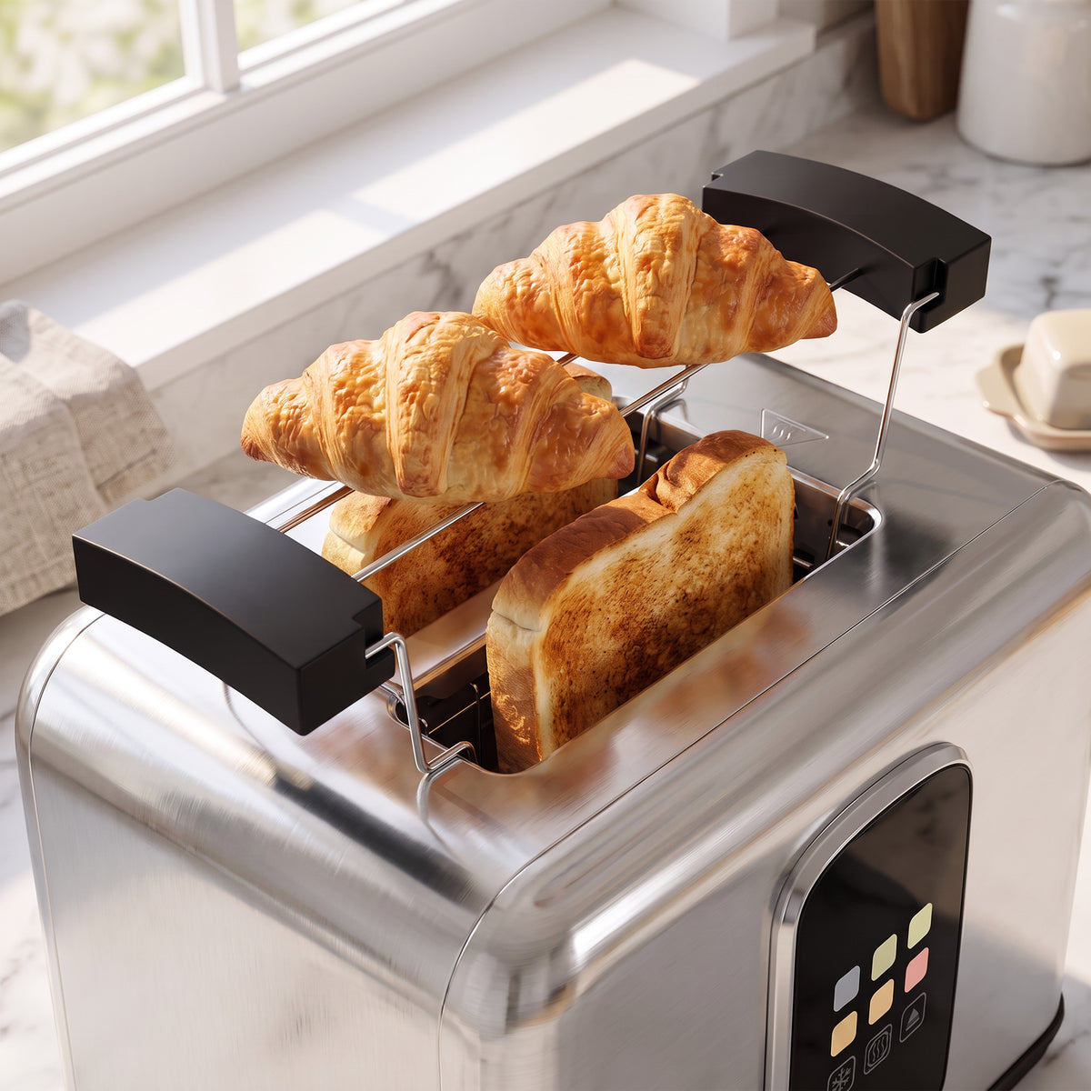 HOMCOM Kettle and Toaster Set with LED Touch Screen, Kettle with Strix Thermostat, 2 Slice Toaster w/ 6 Browning Levels, Silver