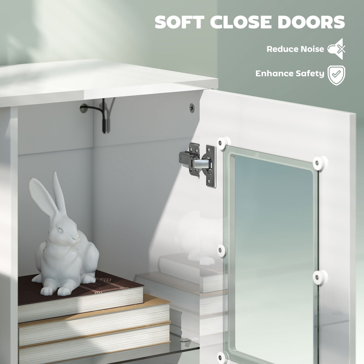 HOMCOM High Gloss Sideboard, Display Cabinet with 16-Colour RGB LED Lights and Remote Control, Modern Storage Cupboard with Glass Doors and Shelves for Living Room, Dining Room, Kitchen, White