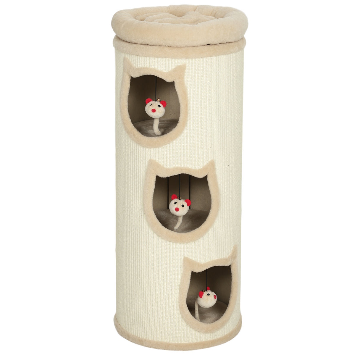 PawHut 3-Tier Cat House for Indoor Kittens, Cat Cave Bed with Scratching Pad, Plush Edge, Removable Plush Bed, 3 Dangling Mice Default Title
