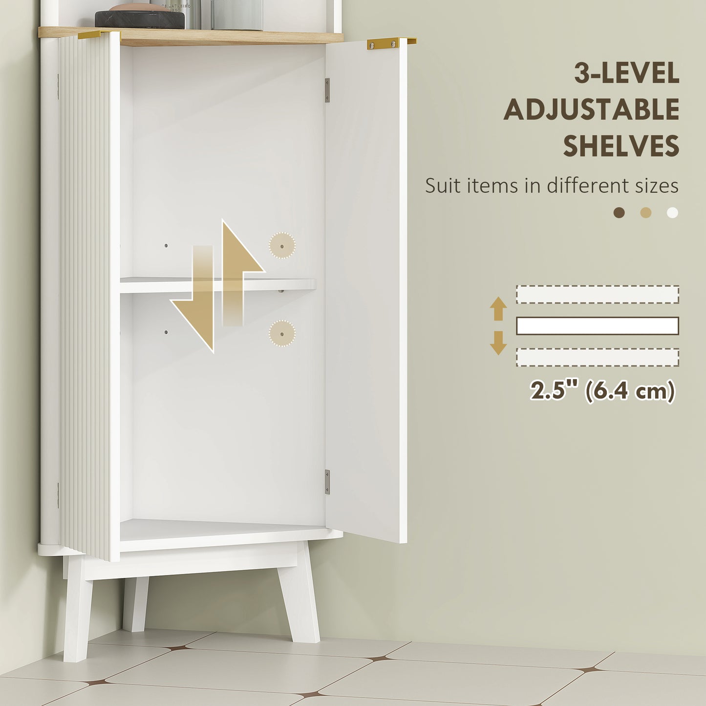 HOMCOM Tall Bathroom Storage Cabinet, Slim Bathroom Storage Unit with Doors and Adjustable Shelves, Freestanding Bathroom Cabinet with Curved Profile Design, White