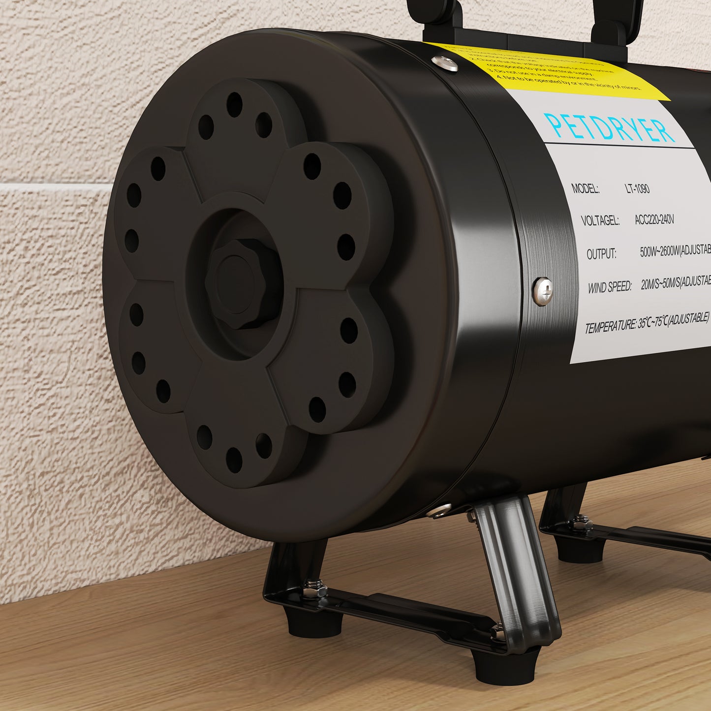 PawHut 2200W Dog Hair Dryer with Adjustable Temperature & Velocity, 3 Different Nozzles, Black