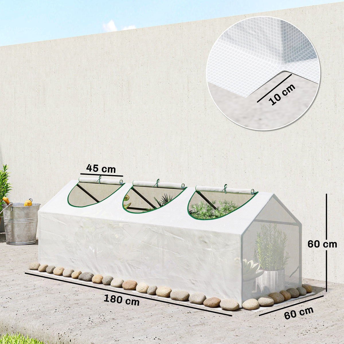 Outsunny Mini Greenhouse Portable Flower Planter Vegetable Grow House for Garden with Zipped Windows, 180 x 60 x 60 cm, White