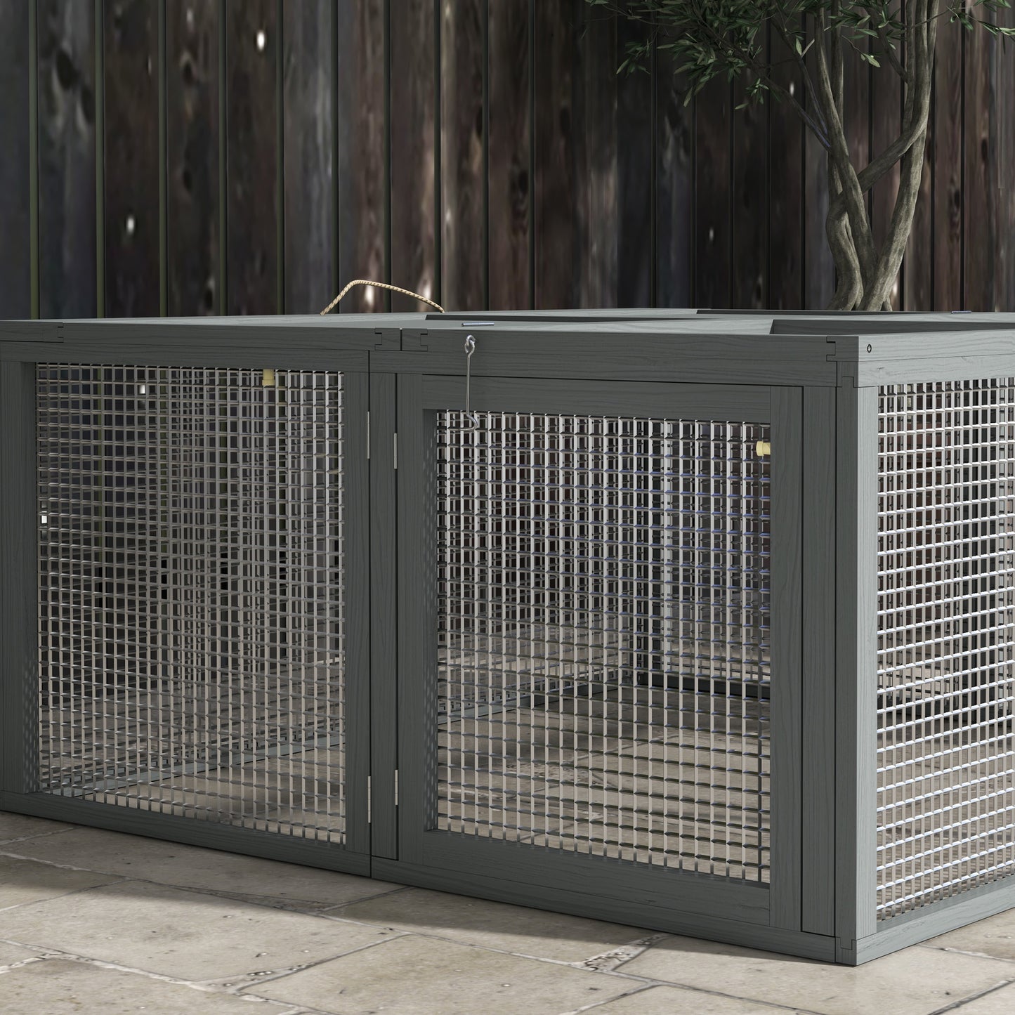 PawHut Folding Rabbit Run Wooden Large Rabbit Hutch for 2-3 Rabbits, Grey
