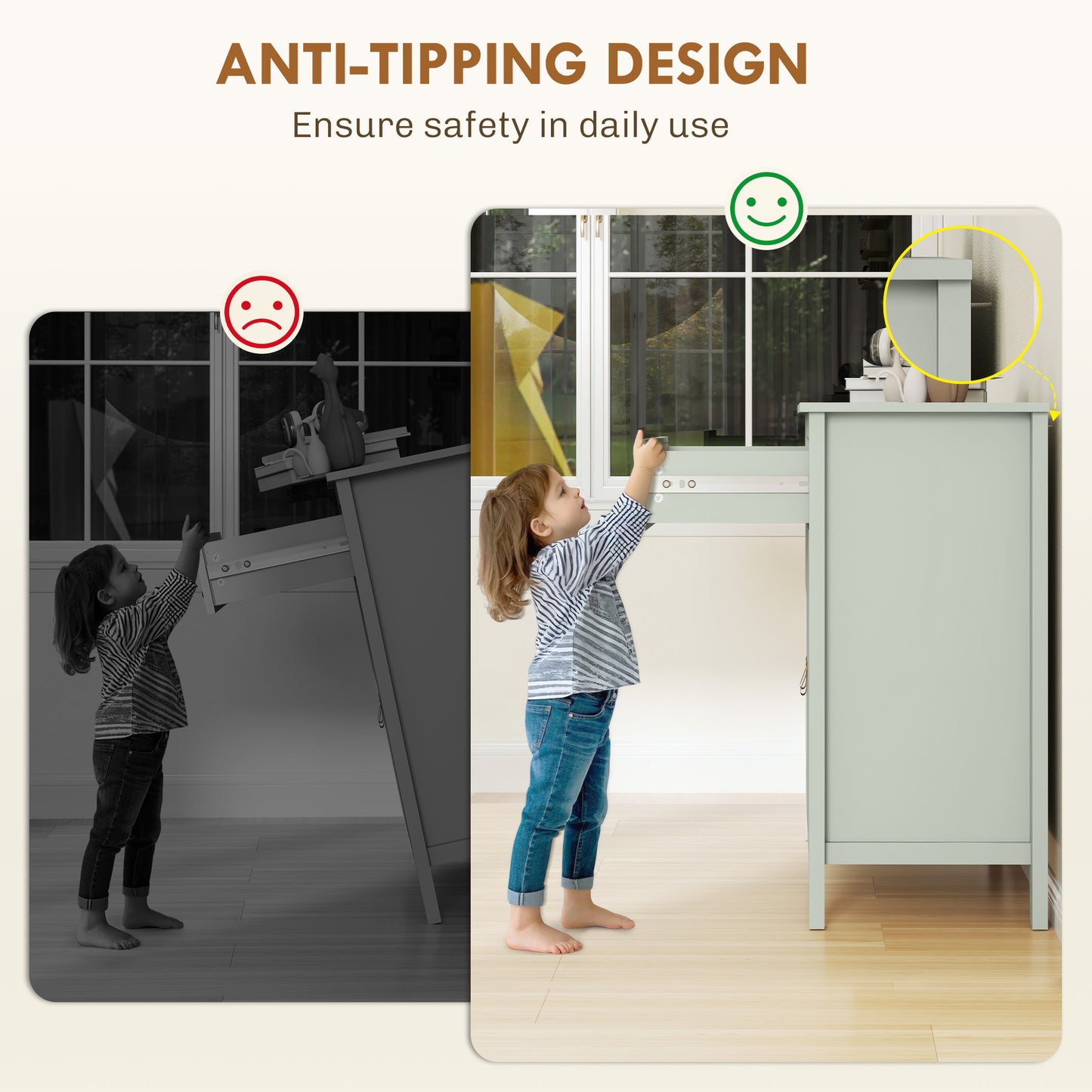 HOMCOM Farmhouse Style Sideboard - Light Green