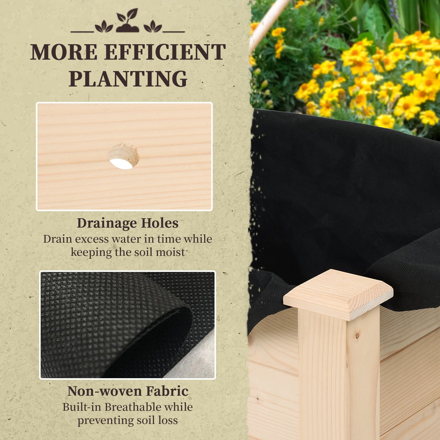 Outsunny Garden Wooden Plantersï¼Œ Rectangular Raised Bed,Flower Box, Fir Wood Indoor/Outdoor, Oak Tone, 86L x 46W x 76Hcm