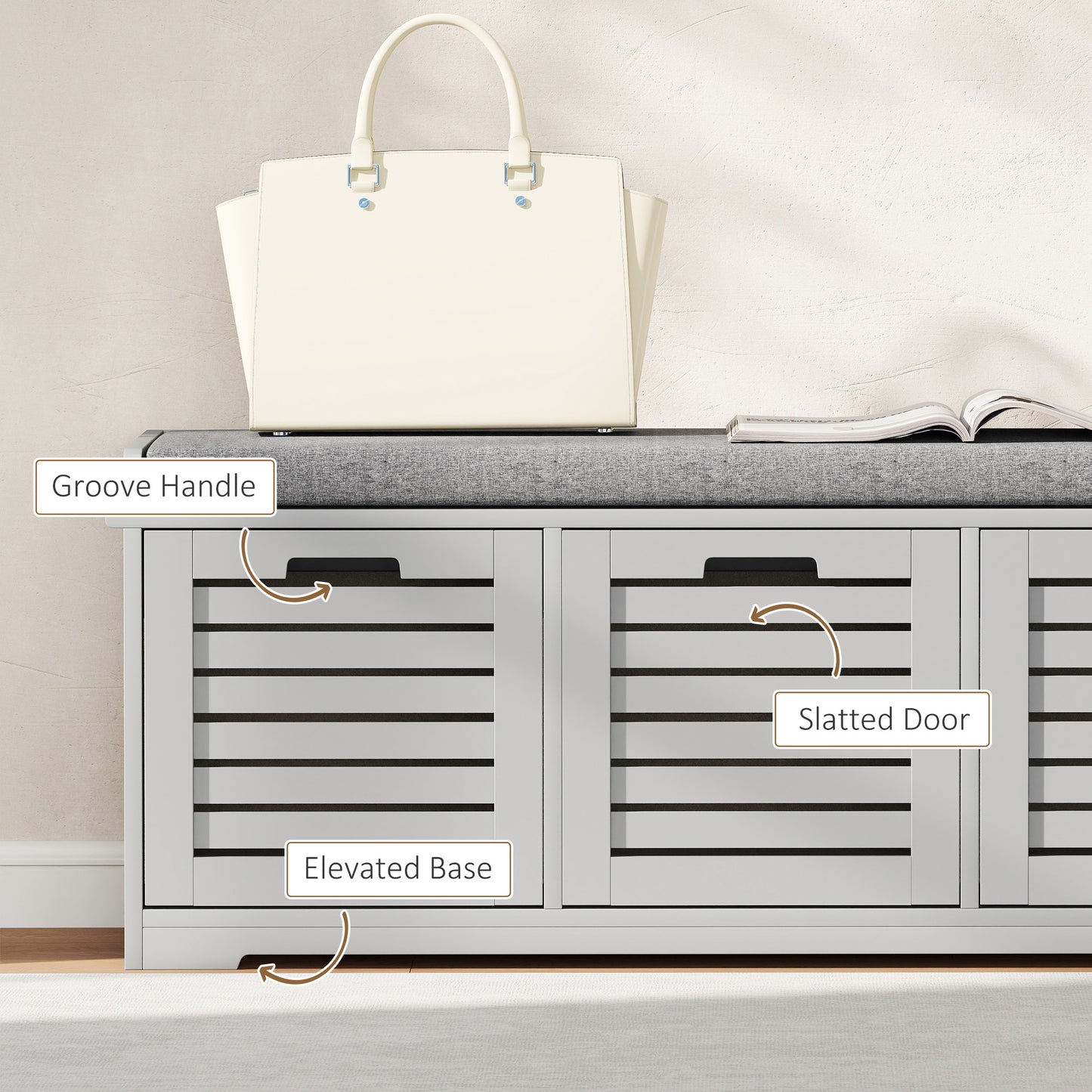 HOMCOM 3-Drawer Shoe Storage Bench - Grey
