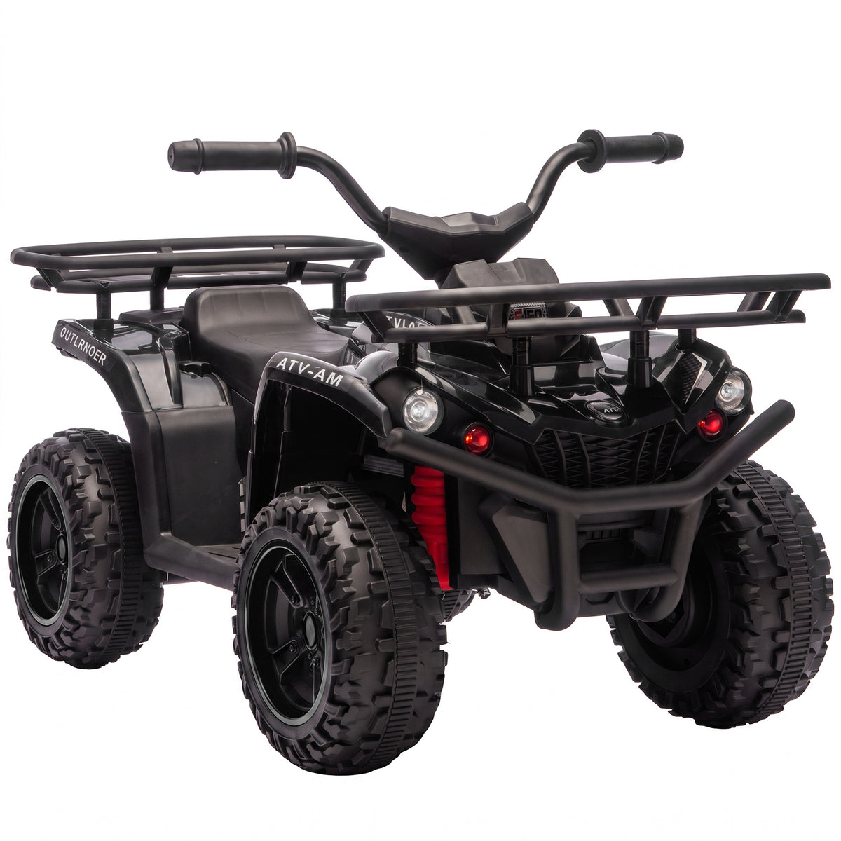 AIYAPLAY 12V Kids Electric Quad Bike, Ride on ATV with Dual Motors, Soft Start, Storage, Music, Lights for 3-8 Years, Black Default Title