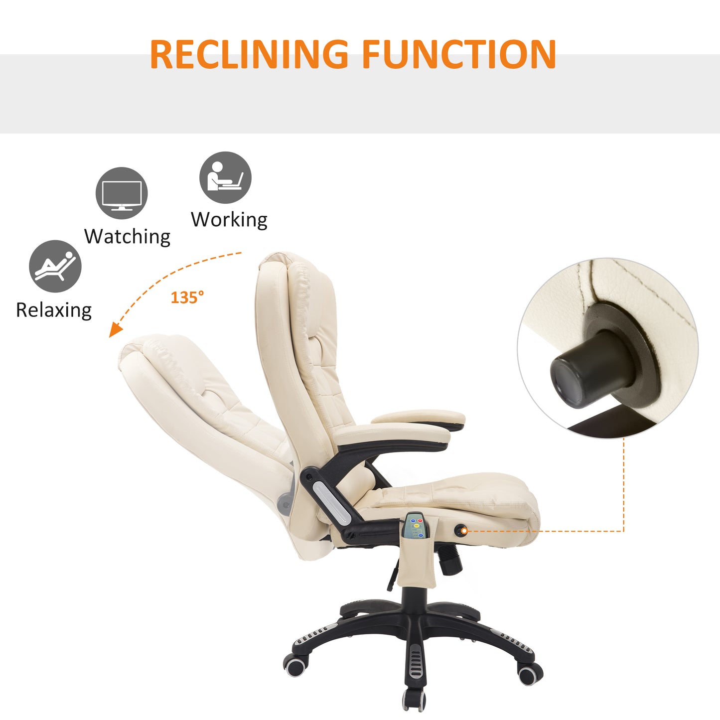 HOMCOM 6-Point Massage Office Chair with Seat Heated for Home Office, PU Leather High Back Executive Desk Chair with Adjustable Height and 360Â° Swivel for Work Study, Beige