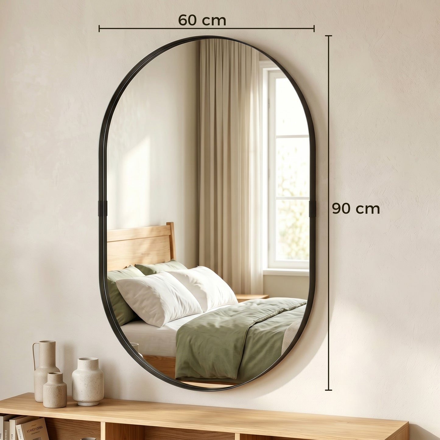 HOMCOM Wall Mirror, Bathroom Mirror with Elevated Aluminium Alloy Frame, 60 x 90 cm, Black
