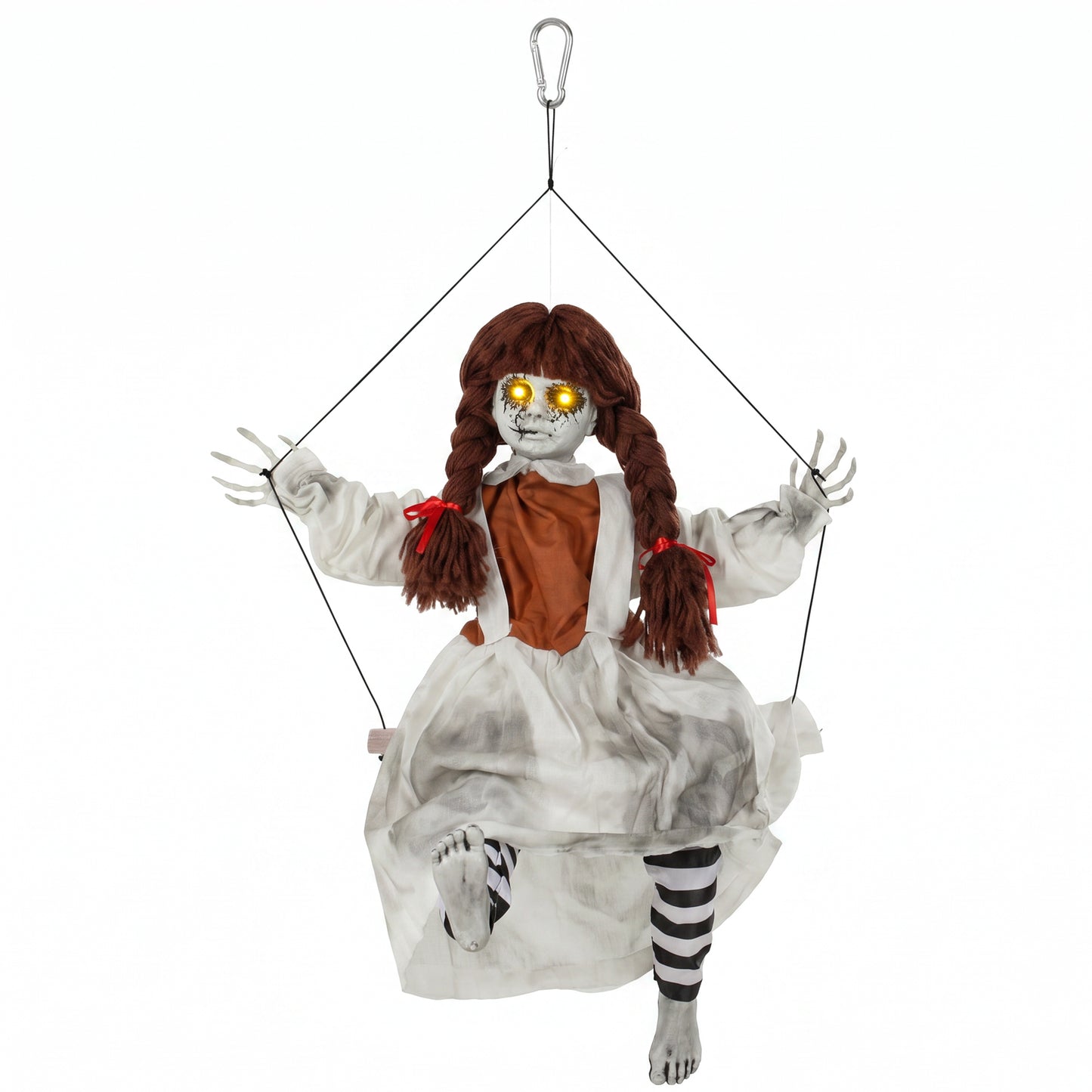 HOMCOM 80 cm Halloween Animated Hanging Creepy Girl on Swing Decoration, Kicking Legs, Sound and Touch Activated