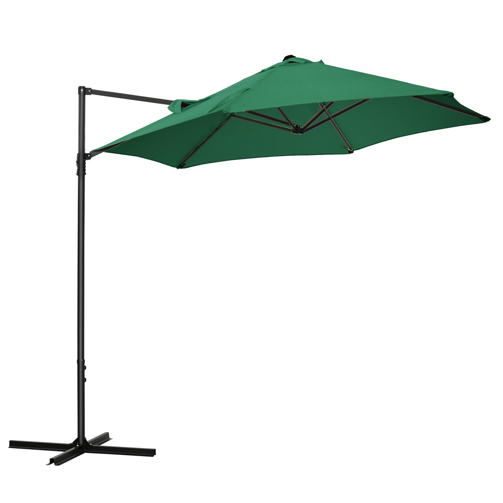 Outsunny 2.5M Garden Cantilever Parasol, Offset Roma Patio Umbrella Hanging Sun Shade Canopy Shelter with 360Â° Rotation and Cross Base, Green