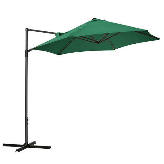 Outsunny 2.5M Garden Cantilever Parasol, Offset Roma Patio Umbrella Hanging Sun Shade Canopy Shelter with 360Â° Rotation and Cross Base, Green