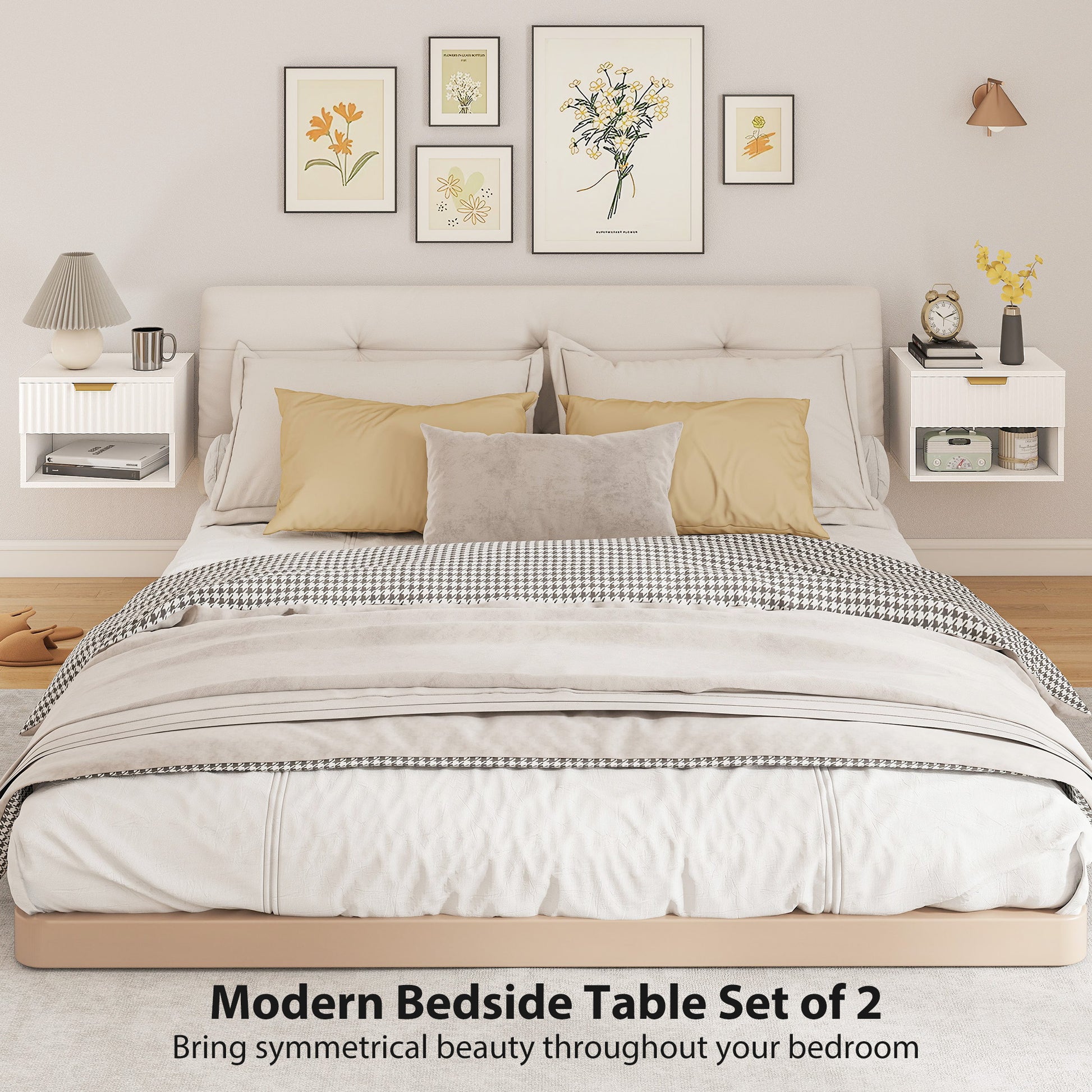 HOMCOM Floating Nightstands Set of 2, Modern Wall Mounted Bedside Tables, White