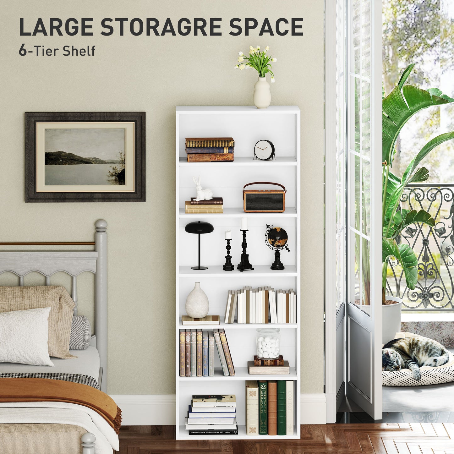 HOMCOM Six Shelf Bookcase - White