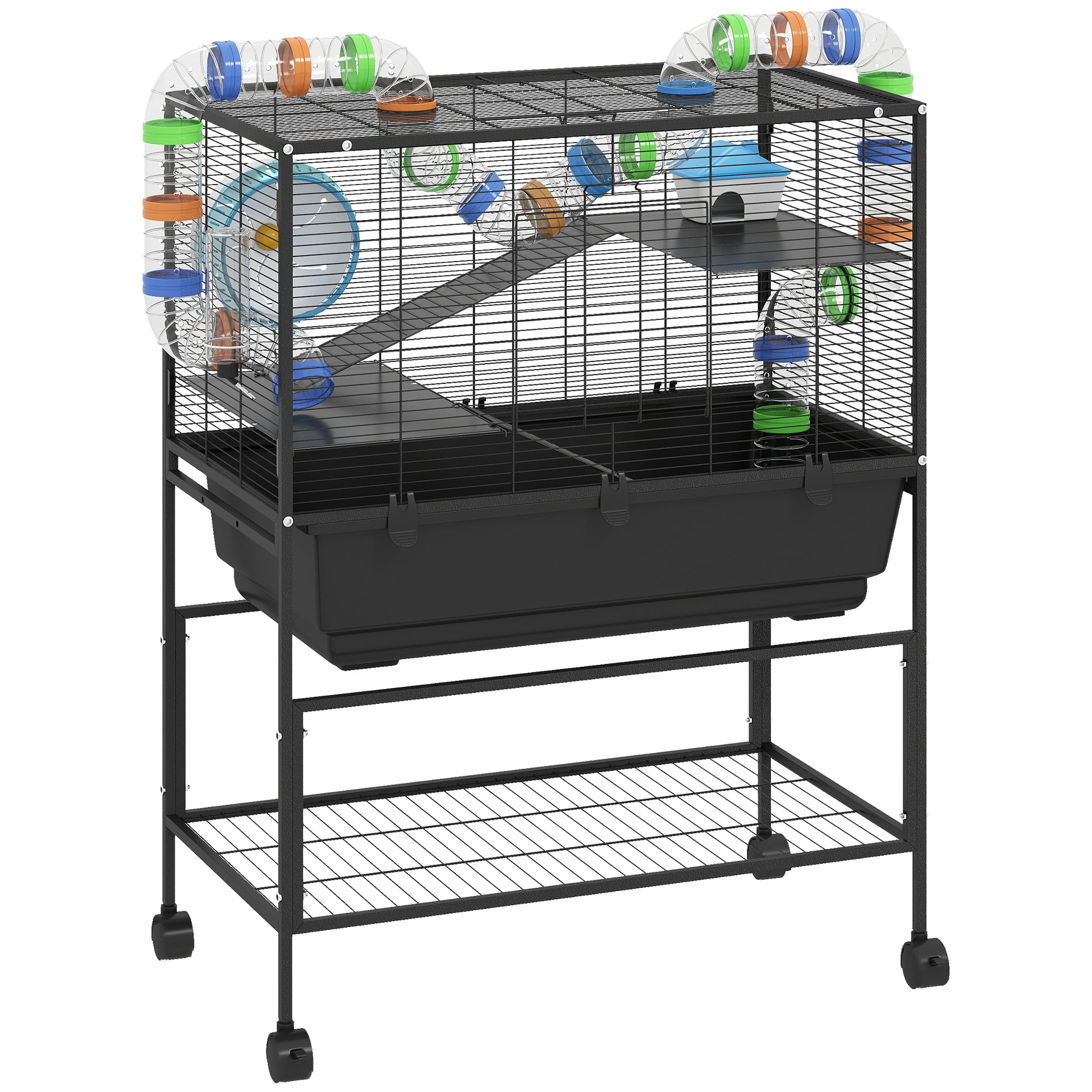 PawHut 3 Tier Large Hamster Cage on Wheels with 17 cm Deep Tray, Storage Shelf for Syrian, Gerbil, Rats Default Title