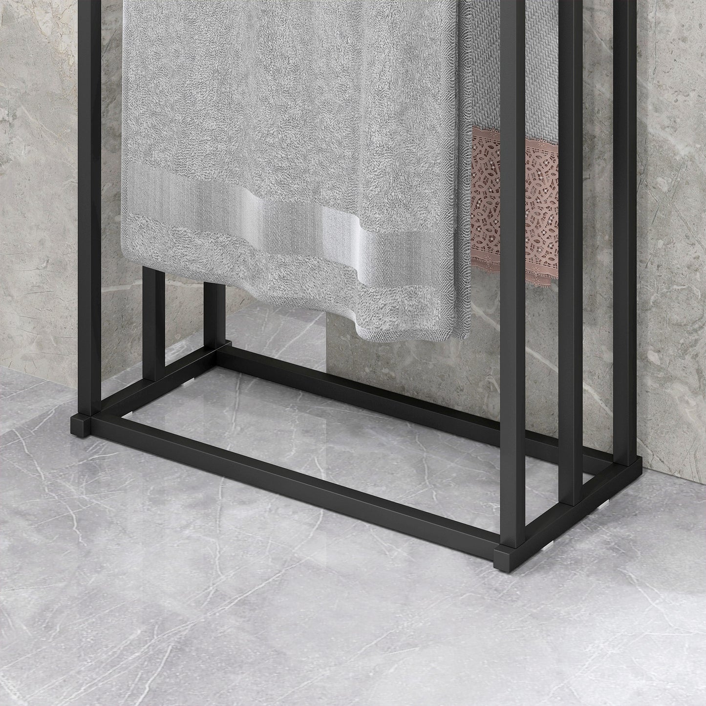 HOMCOM Freestanding Towel Rack, Steel Towel Rail Holder with 3 Bars, Black