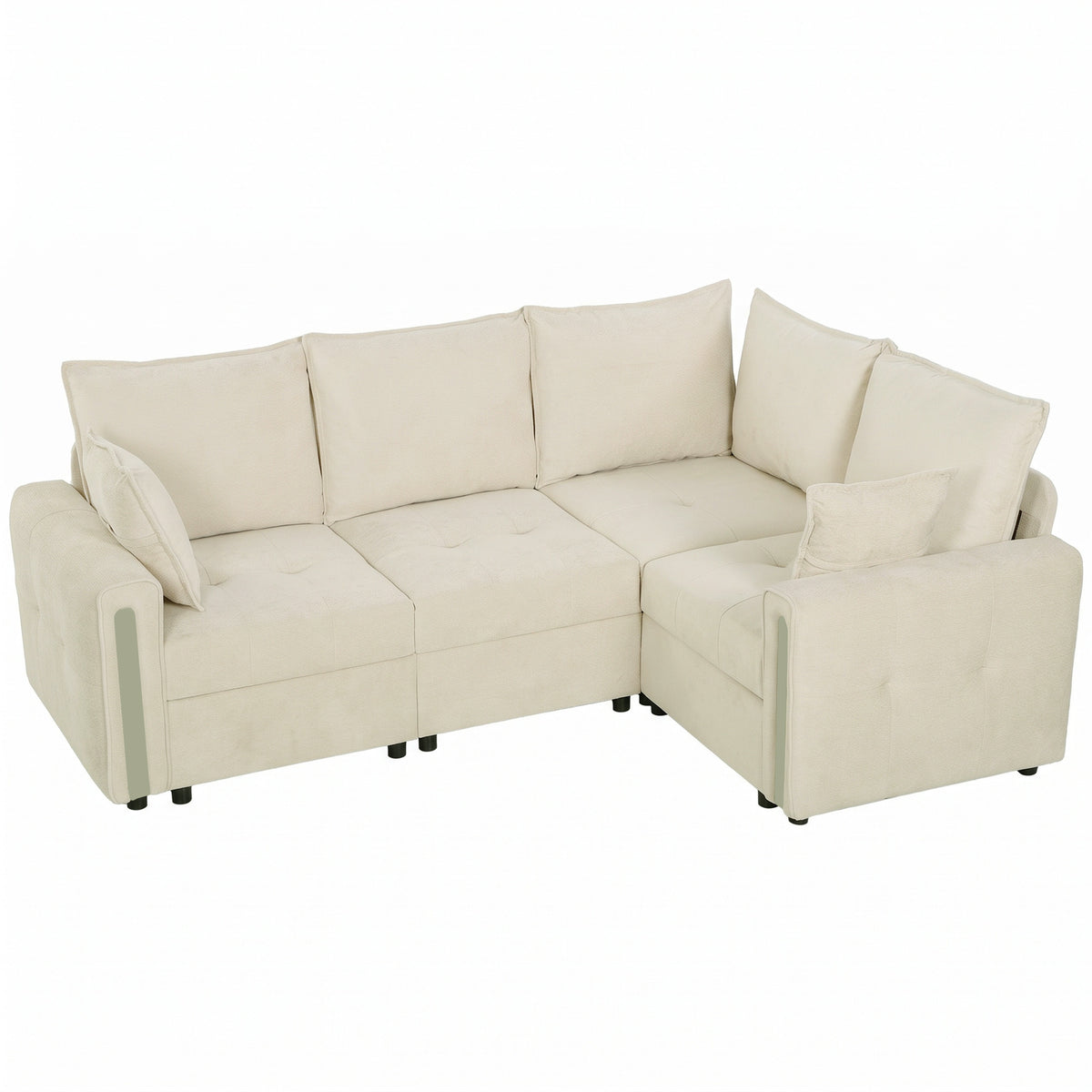 HOMCOM 228cm L Shaped Sofa with Lift-Up Storage, 3-Seater Sectional Sofa with Wide Deep Seat, Beige Default Title