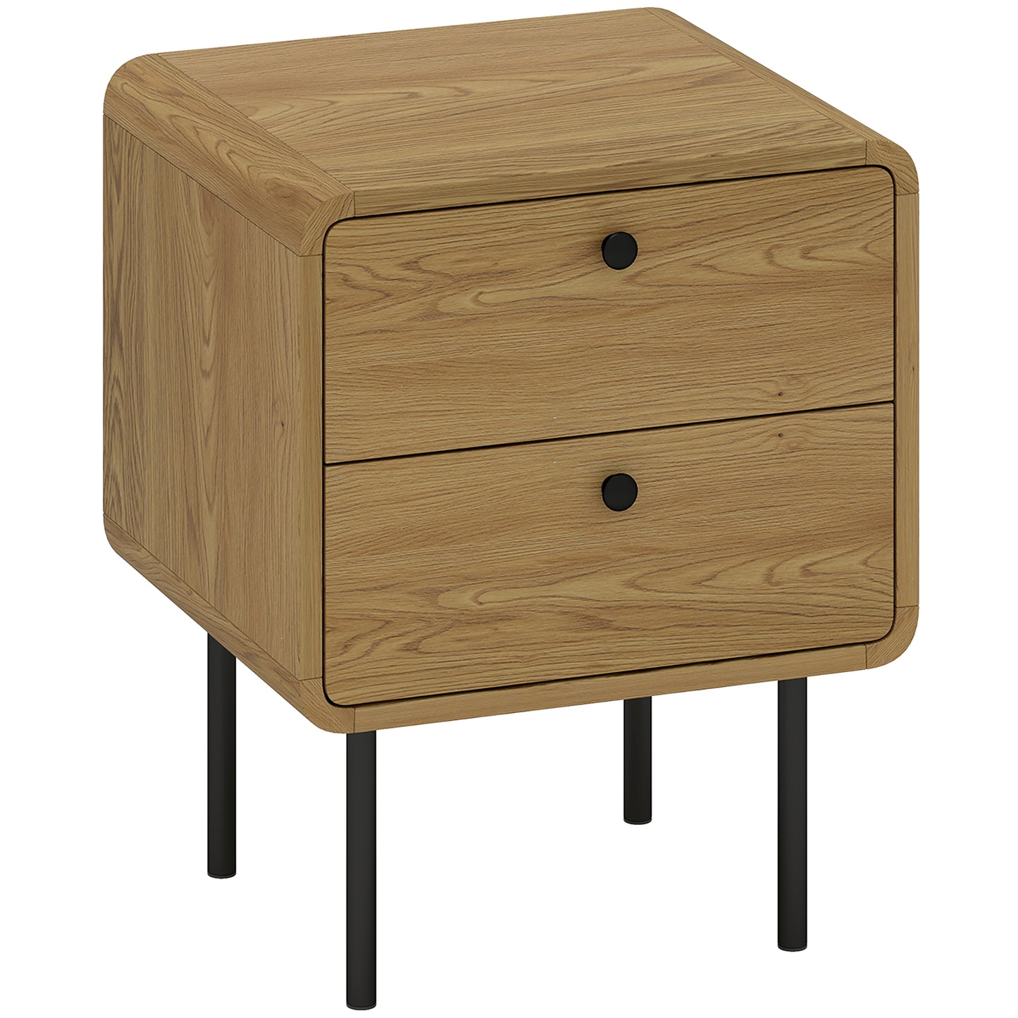 HOMCOM Bedside Table with 2 Drawers and Steel Legs - Oak Default Title