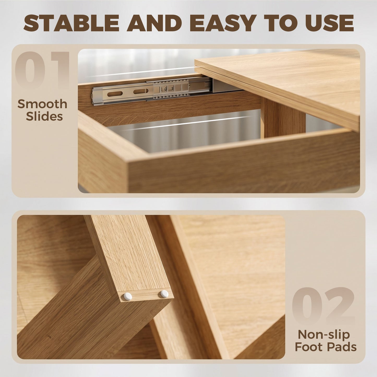 HOMCOM Folding Dining Table Under-Table Storage Extendable Kitchen Table Steel Rail Oak Effect