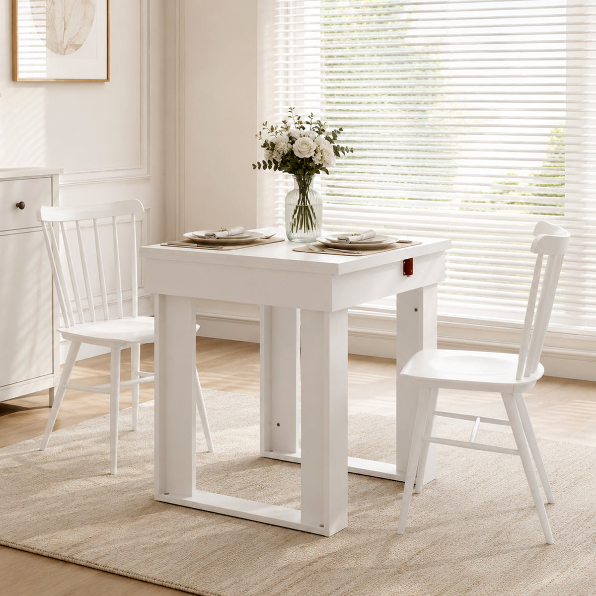 HOMCOM Folding Dining Table Under-Table Storage Extendable Kitchen Table Steel Rail White