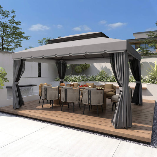 Outsunny 3 x 4m Aluminium GardenÂ Gazebo, Marquee Canopy Shelter Pavilion Party Tent with Nets and Curtains for Garden and Deck, Dark Grey