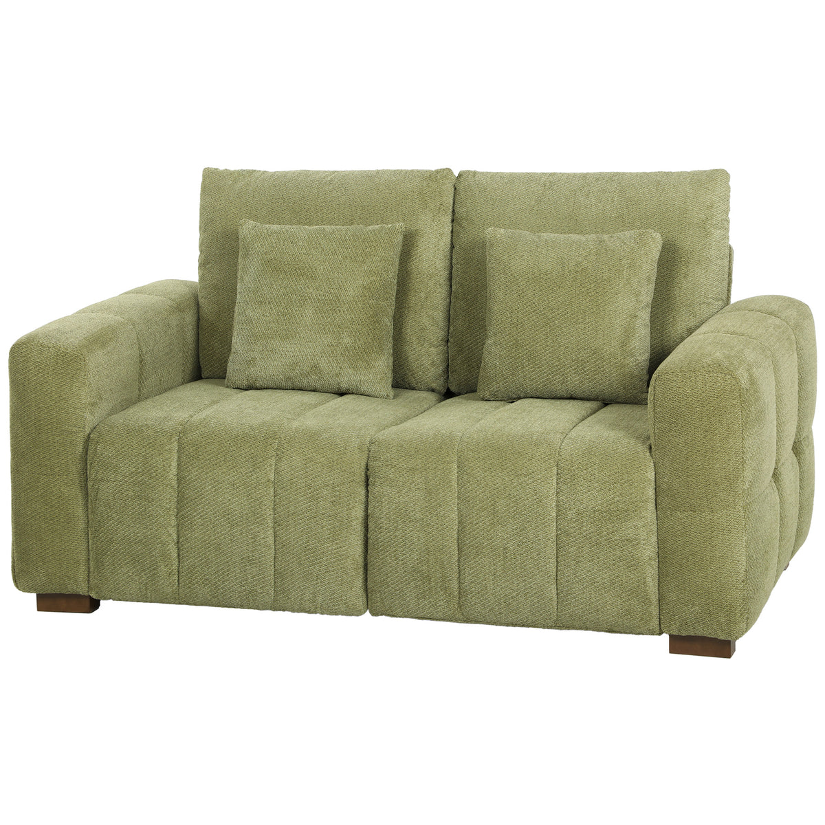 HOMCOM 2 Seater Sofa, Upholstered Velvet Small Couch for Bedroom with Pillows, Modern Sofa Settee with Padded Cushion and Wood Legs for Living Room, Green Default Title