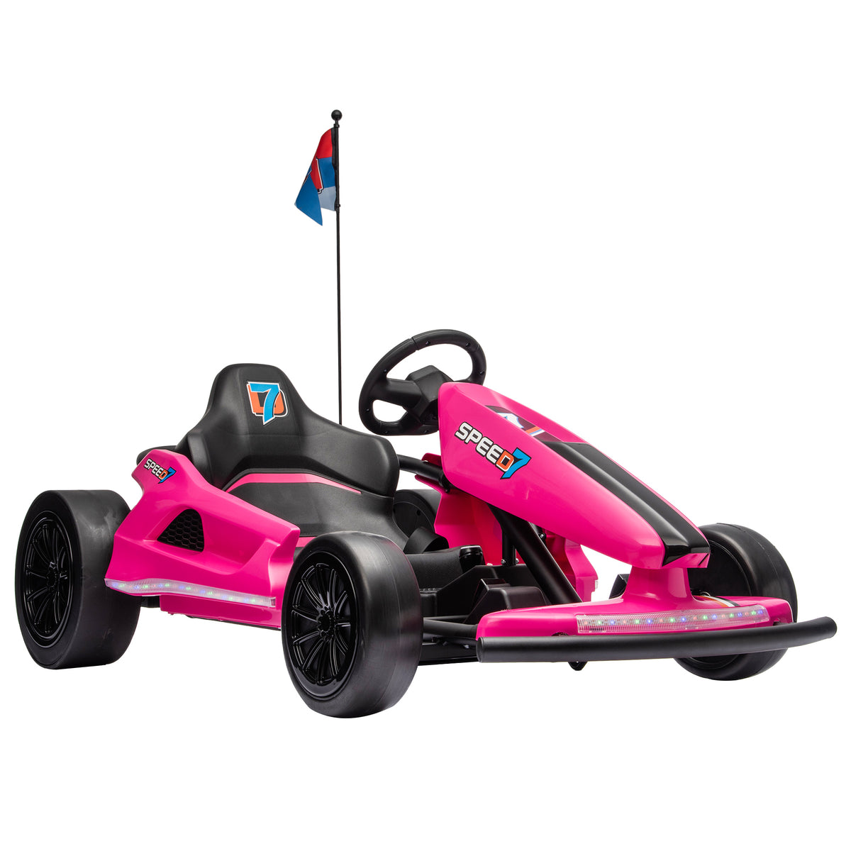 AIYAPLAY 24V Electric Drift Go Kart for Kids with Dual Motors, Soft Start, 12 KM/H High Speed, Headlight, for Ages 6-14, Pink Default Title