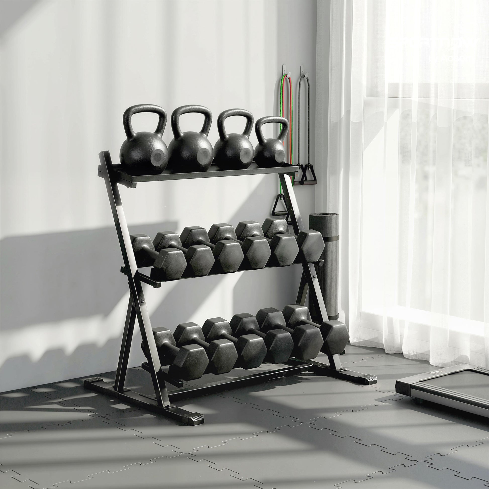 SPORTNOW 3-Tier Adjustable Dumbbell Rack, Heavy-Duty Weight Rack for Dumbbells, Kettlebells and Multiple Balls, Space-Saving Weight Storage Stand for Home Gym, 200 KG Capacity