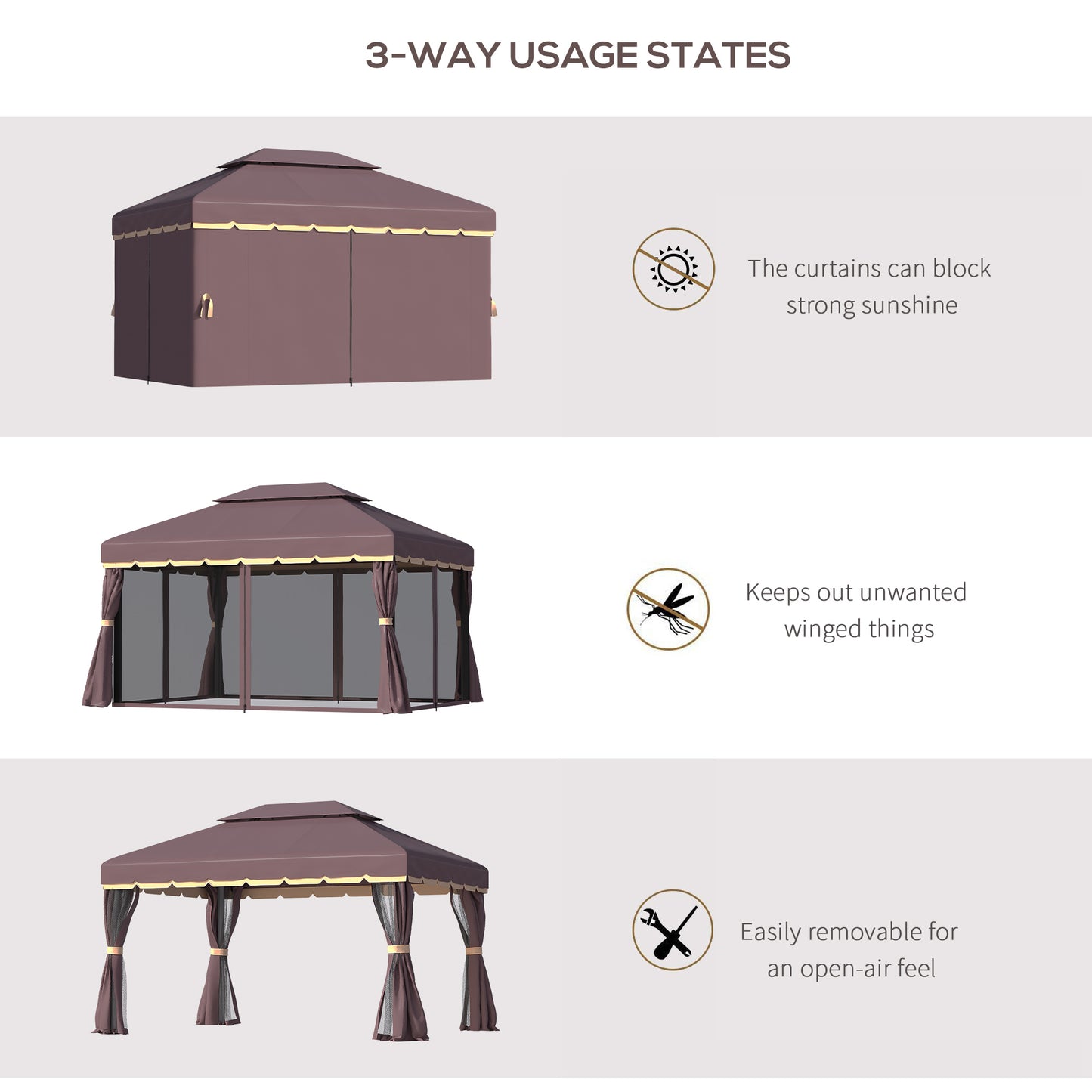 Outsunny 3 x 4m Aluminium GardenÂ Gazebo, Marquee Canopy Shelter Pavilion Party Tent with Nets and Curtains for Garden and Deck, Coffee