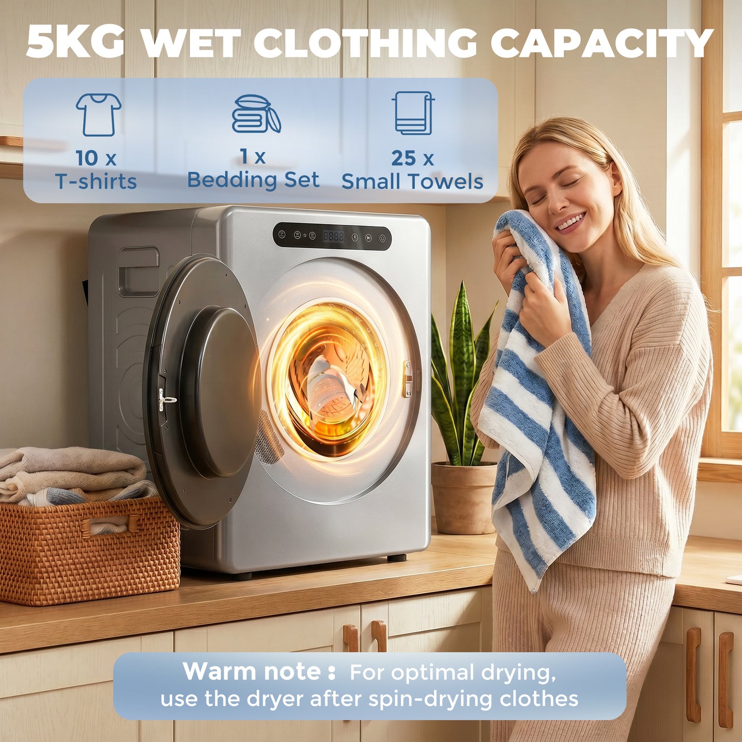 HOMCOM 5kg Compact 40-60â„ƒ  Tumble Dryer - Silver Tone
