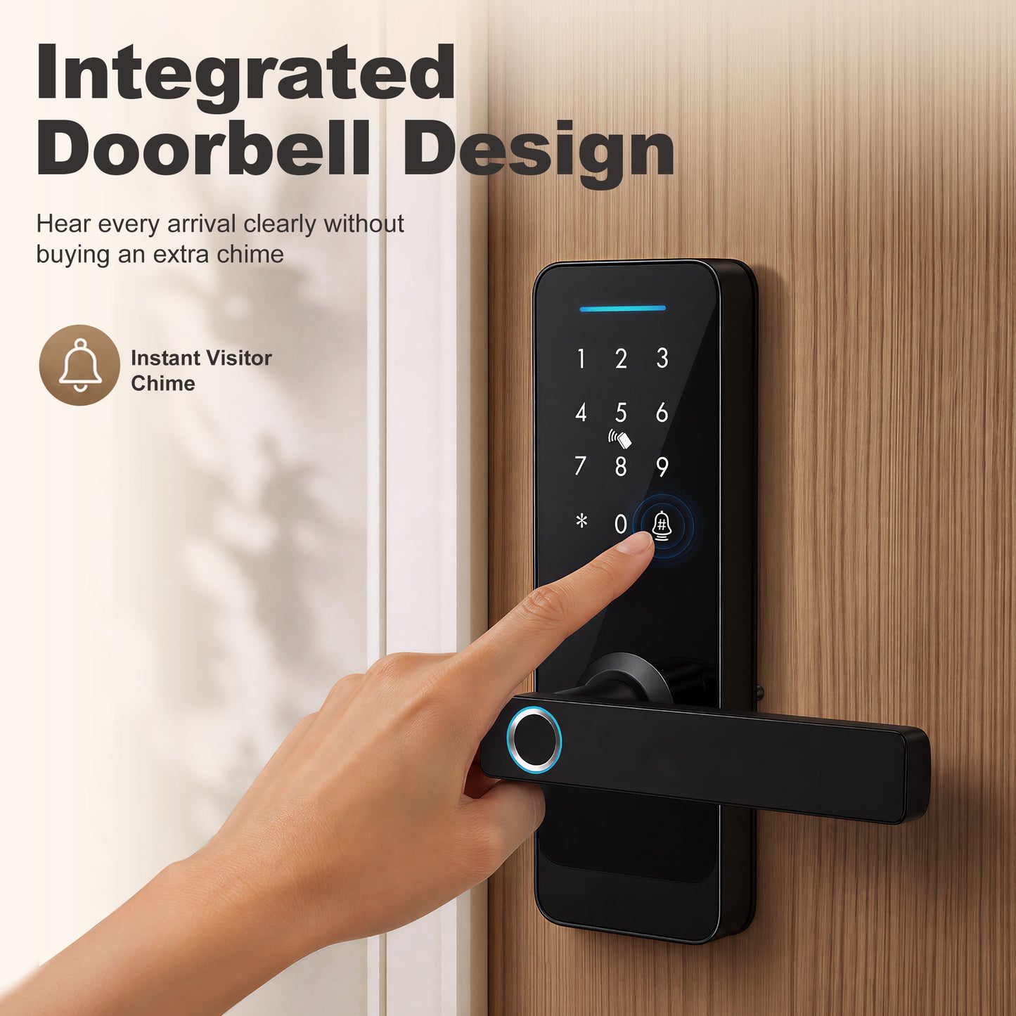 HOMCOM Smart Door Lock, 5-in-1 (Fingerprint/Passcode/Bluetooth APP/NFC Card/Key), Built-in Doorbell, Keyless Electronic Lock