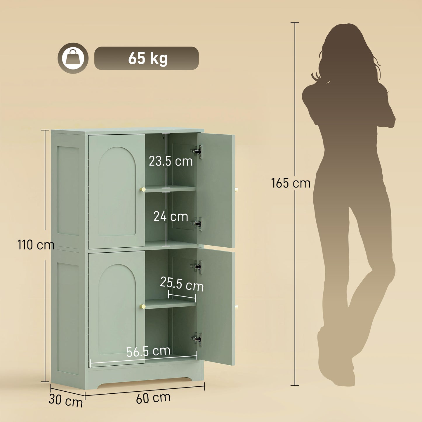 HOMCOM 4-Door Kitchen Storage Cabinet with Adjustable Shelves - Green