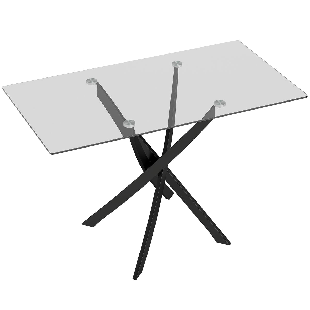 HOMCOM Rectangular Dining Table for 6 People, 120cm Modern Kitchen Table with Tempered Glass Top and Cross Steel Legs, Clear Default Title