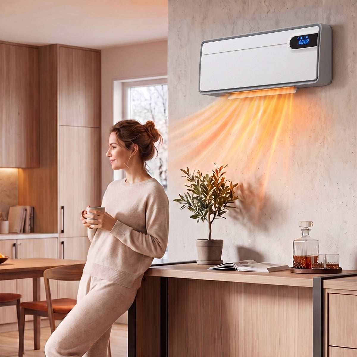 HOMCOM Smart Electric Heater, 2000W Ceramic Wall Space Heater, App Wifi Enabled, Oscillation Fan, Adjustable Thermostat, White