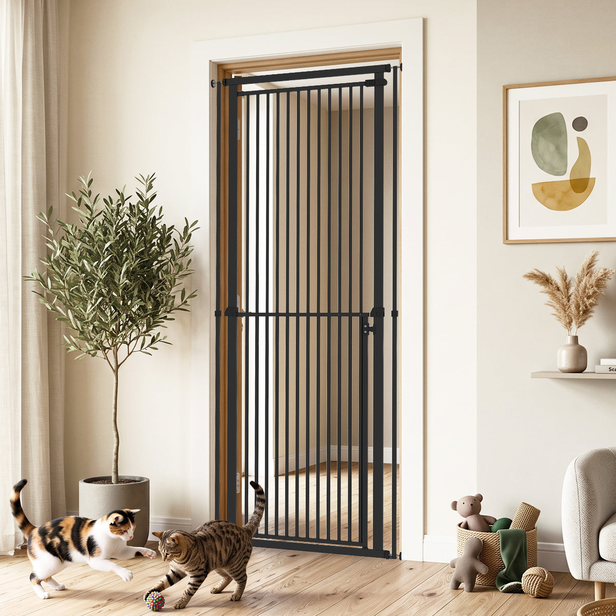 PawHut Extra Tall Pet Gate, Baby Gate w/ 112-200cm Adjustable Height, Two-Way Open, No-Drill, Fits 76-80cm & 81-85cm Door Black