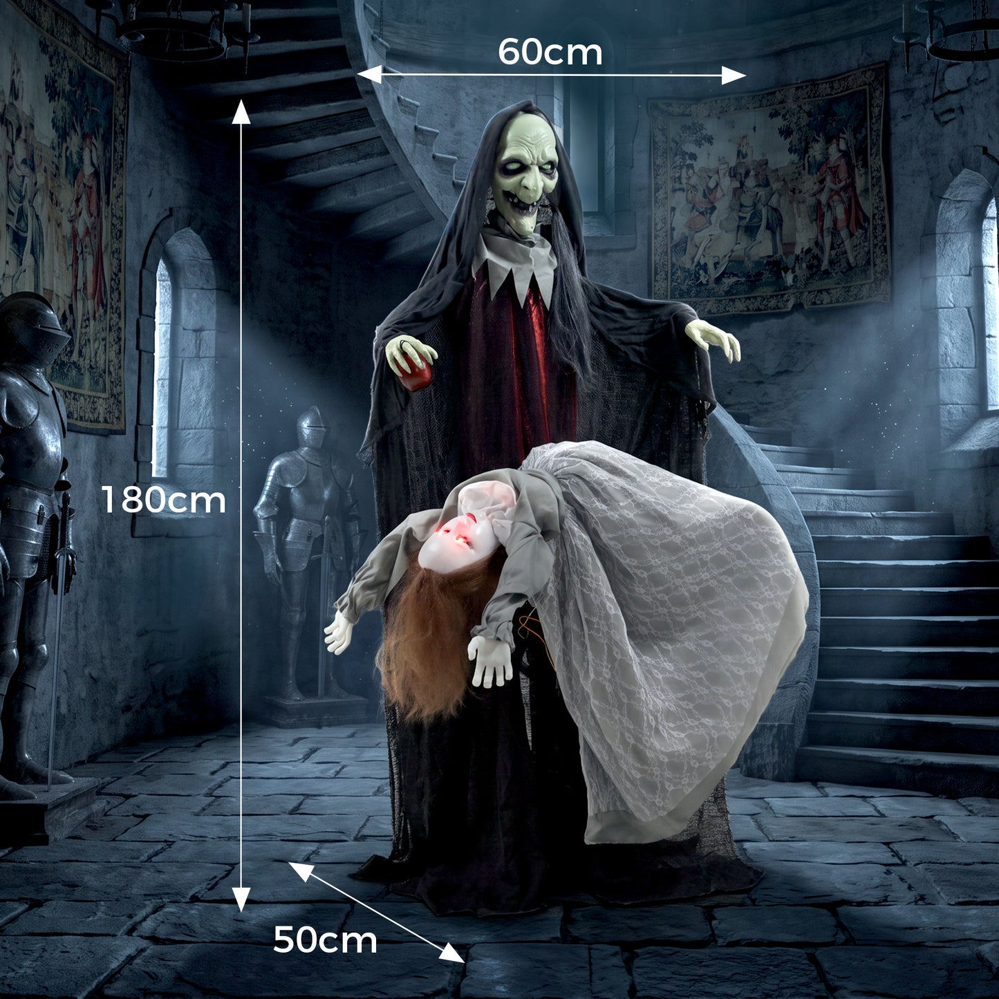 HOMCOM Halloween Animated Standing Witch with Floating Ghost Decoration with Rising and Falling Motion