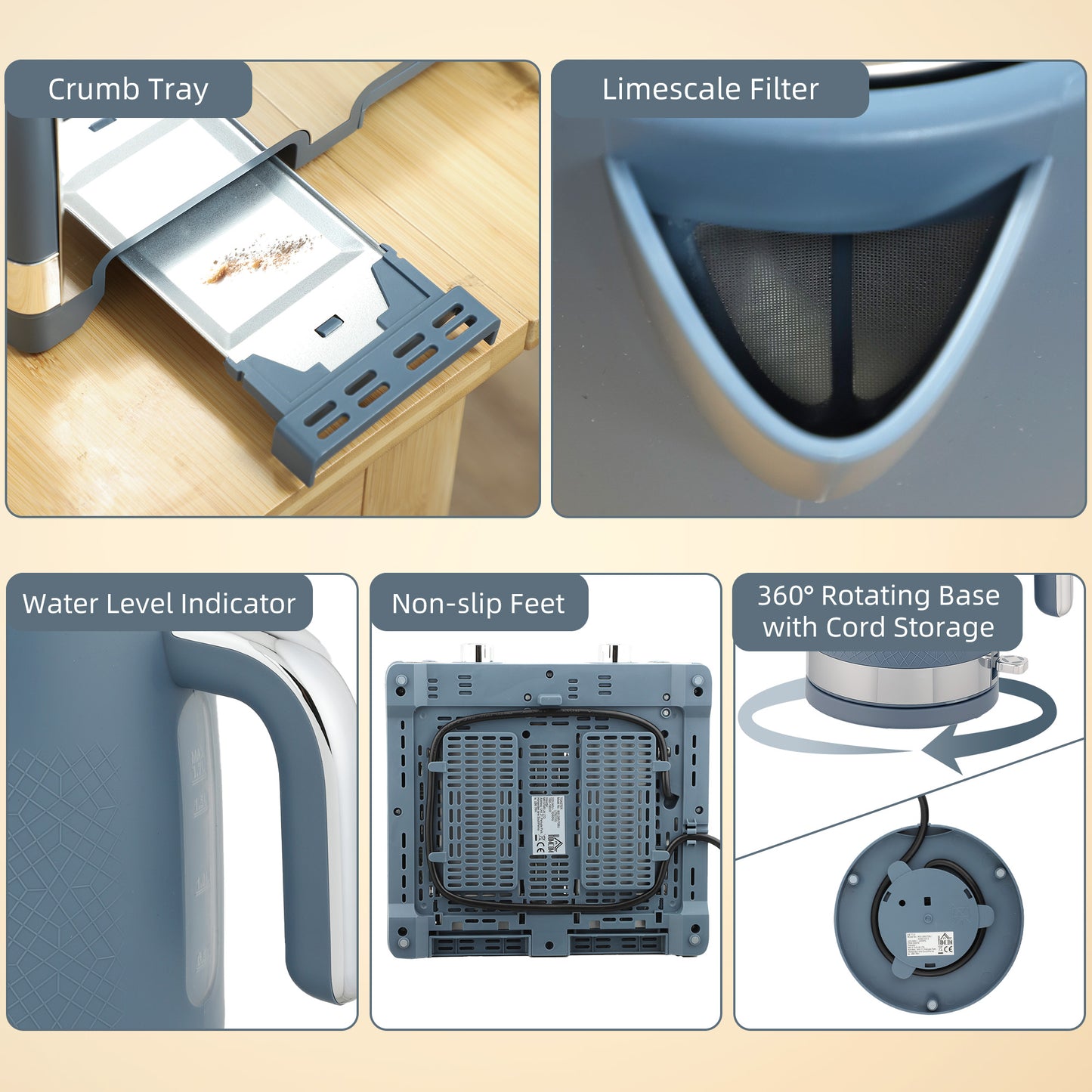 HOMCOM Sleek Textured Kettle and Four-Slice Toaster Set - Blue