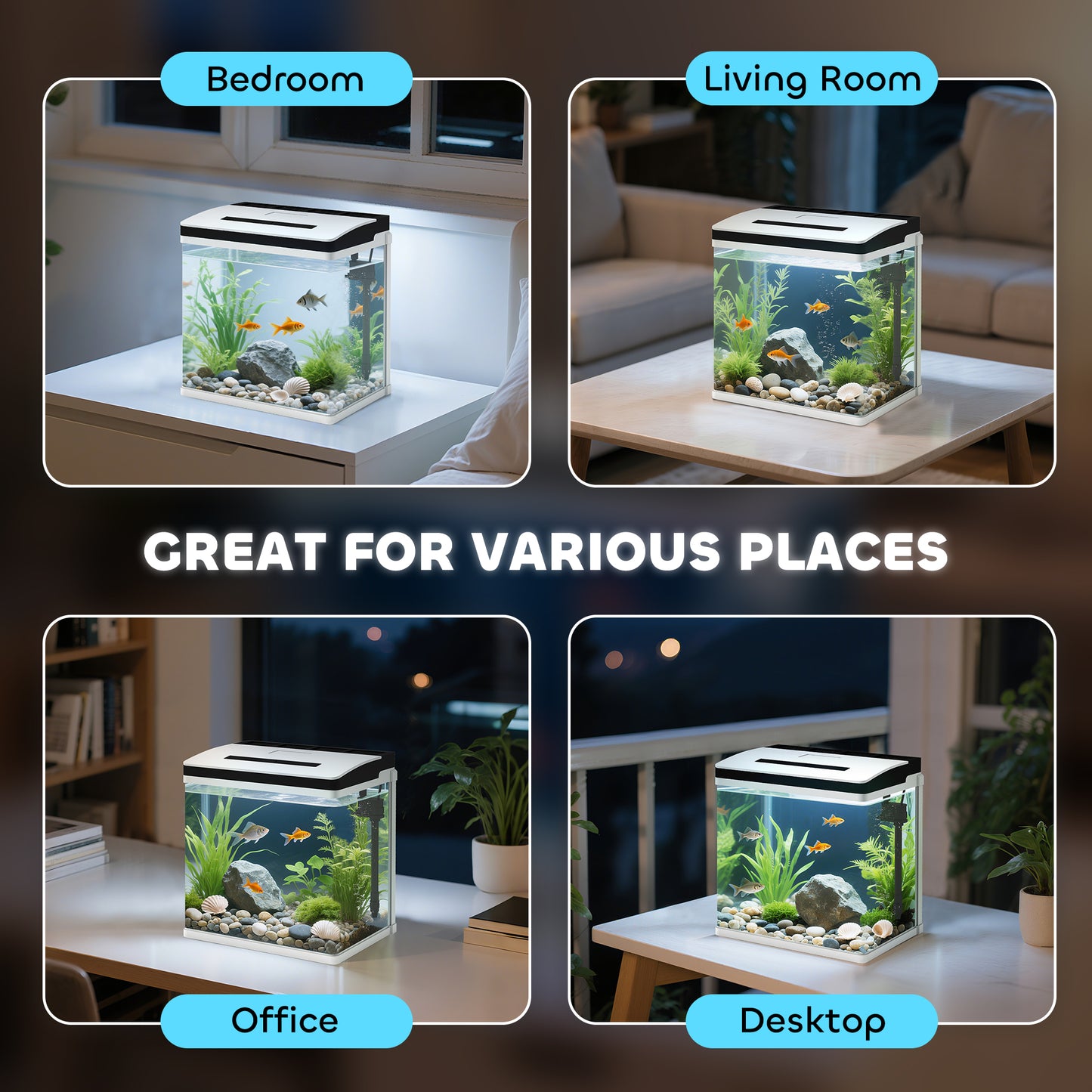 PawHut 13L Glass Aquarium Fish Tank with Filter, LED Lighting, for Betta, Guppy, Mini Parrot Fish, Shrimp, 29 x 20 x 30.5cm